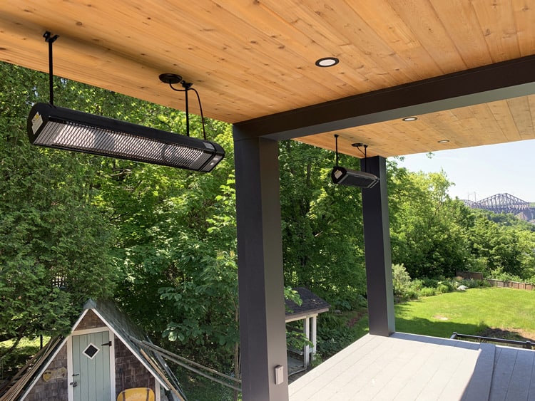 Electric patio heaters in action providing outdoor comfort and warmth.